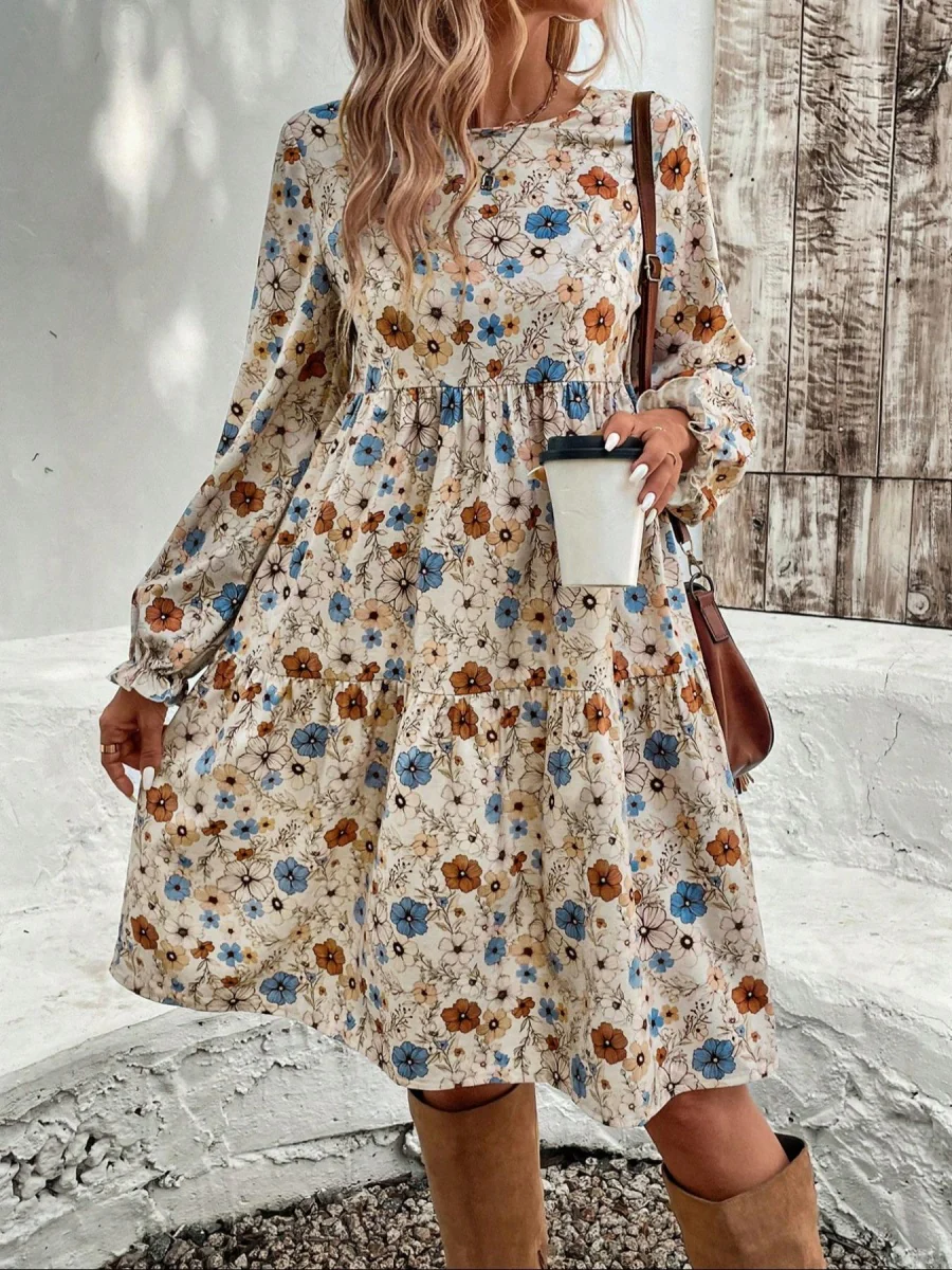 Floral Puff Sleeve Tie-waist Short Dress - Image 5