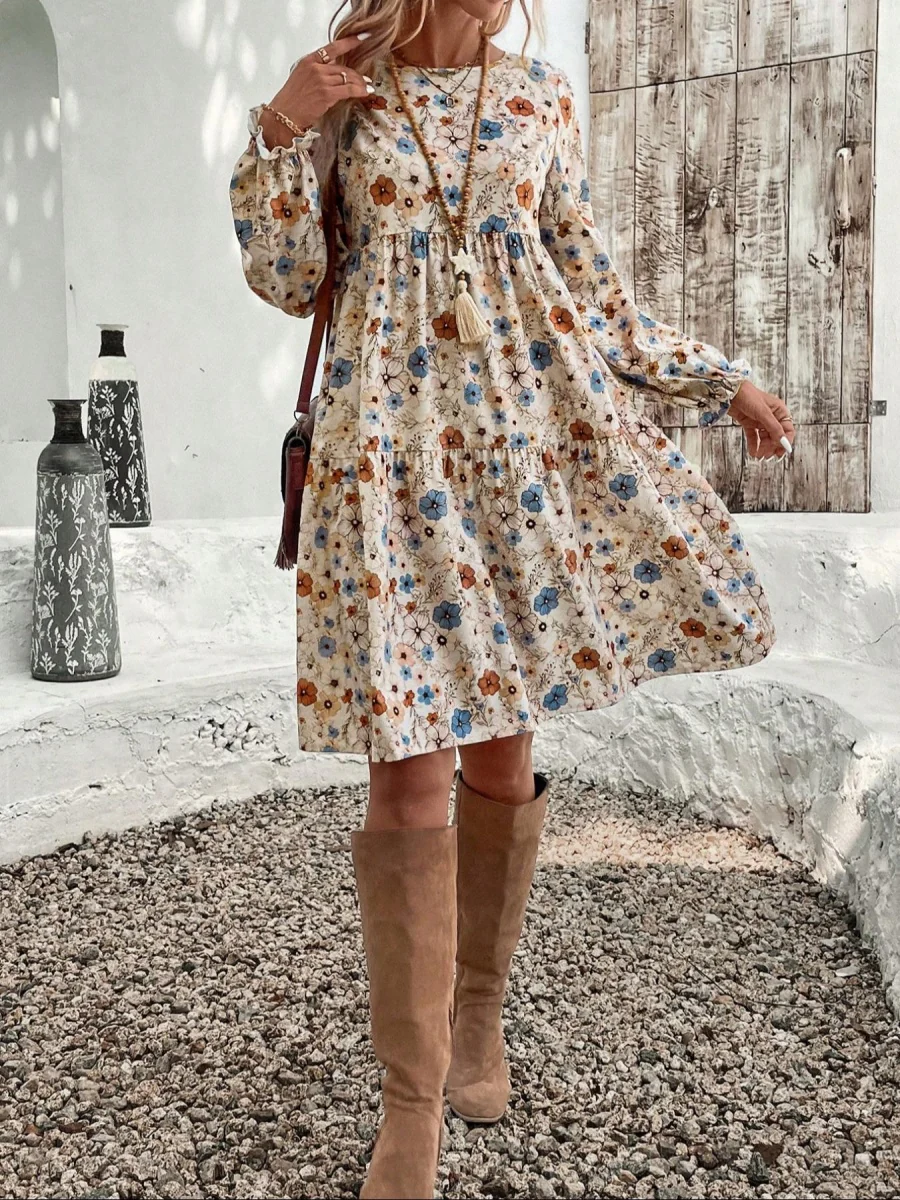 Floral Puff Sleeve Tie-waist Short Dress - Image 6