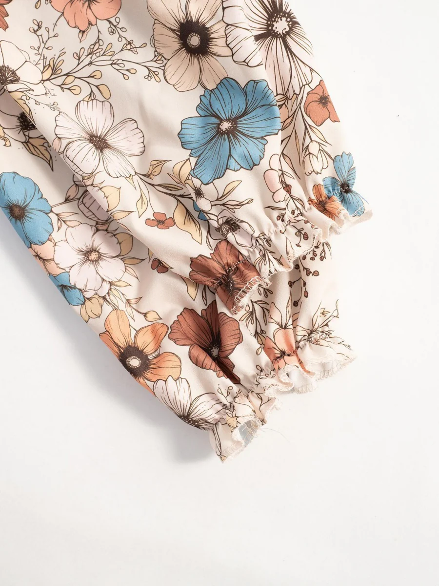 Floral Puff Sleeve Tie-waist Short Dress - Image 7