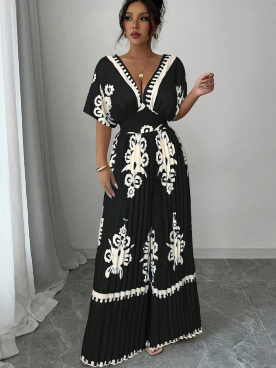 Ethnic-style Printed Loose Short-sleeved Jumpsuit - Image 11