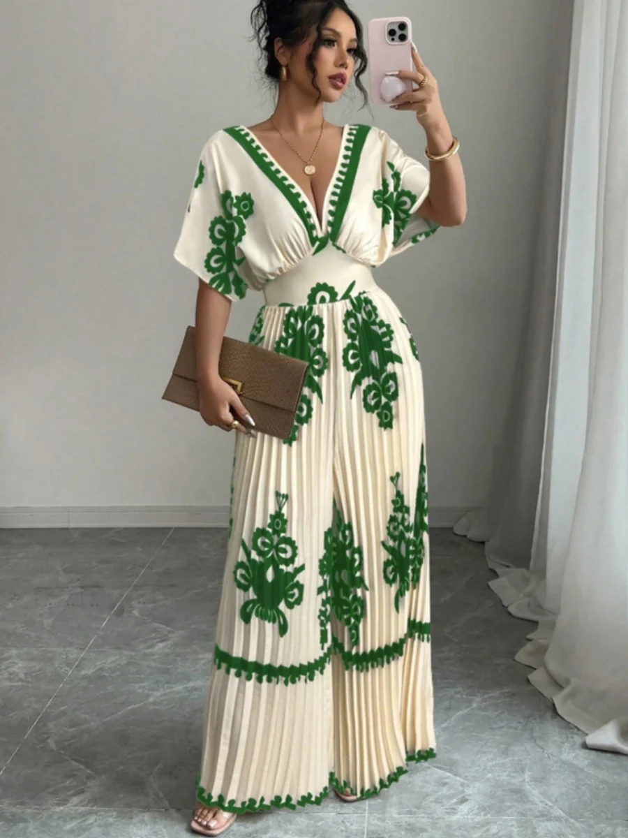 Ethnic-style Printed Loose Short-sleeved Jumpsuit - Image 12