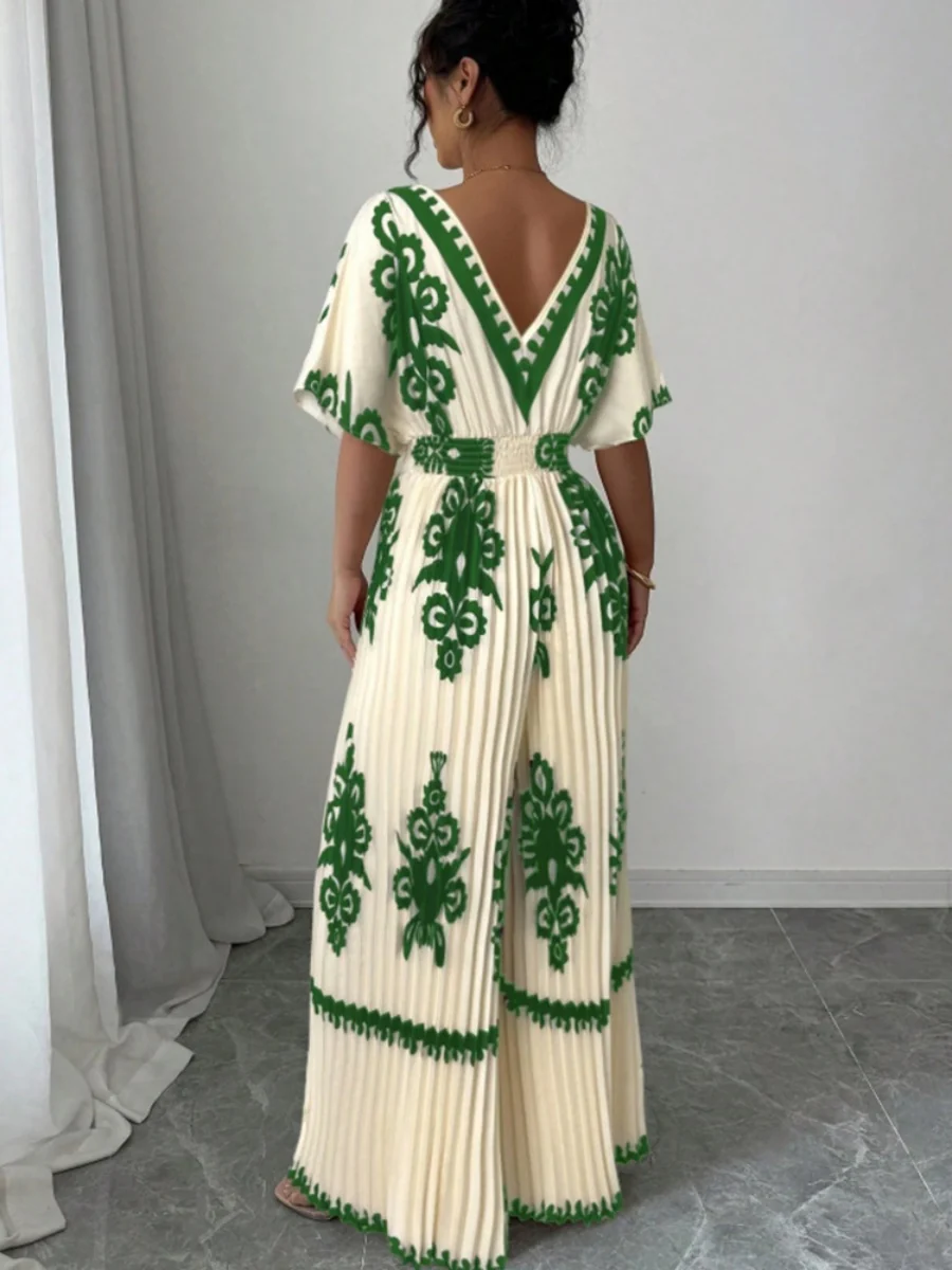 Ethnic-style Printed Loose Short-sleeved Jumpsuit - Image 13