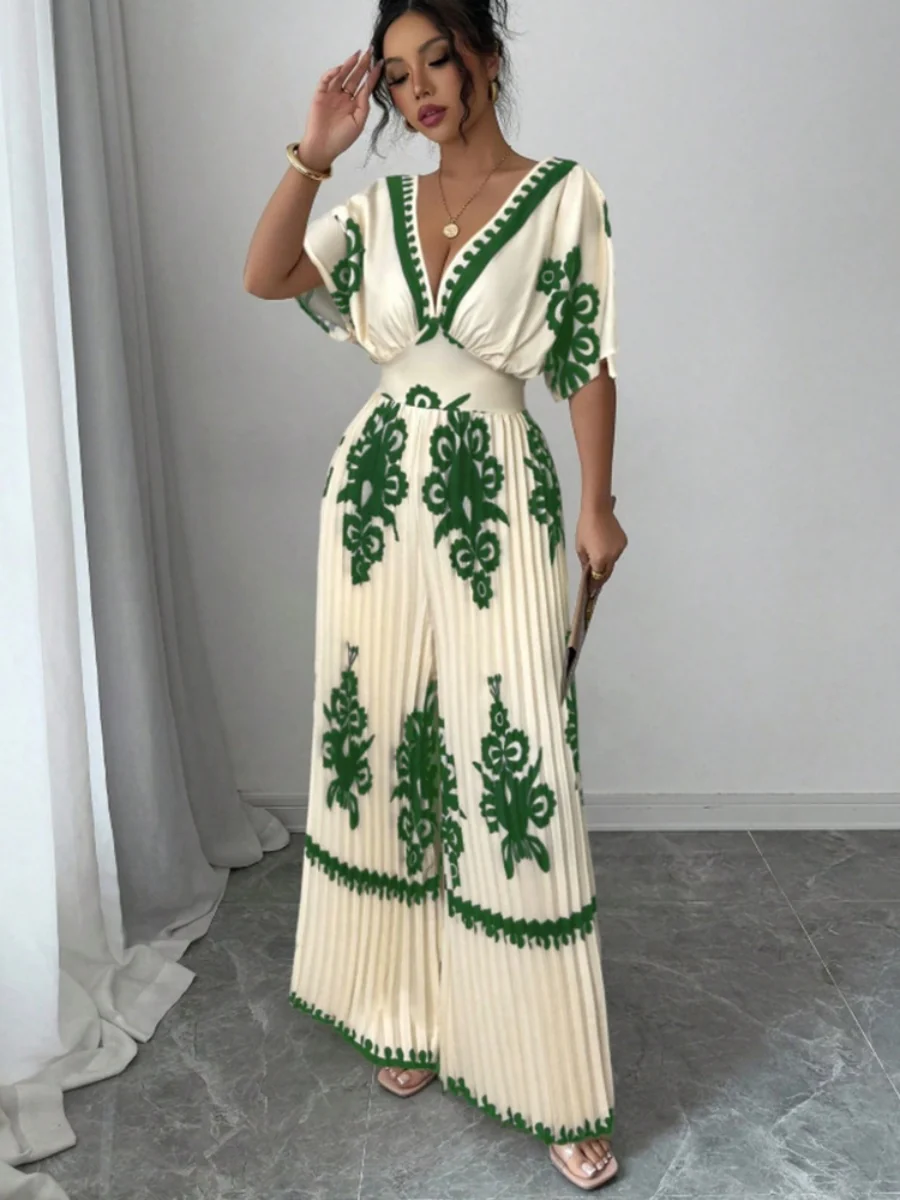 Ethnic-style Printed Loose Short-sleeved Jumpsuit - Image 16
