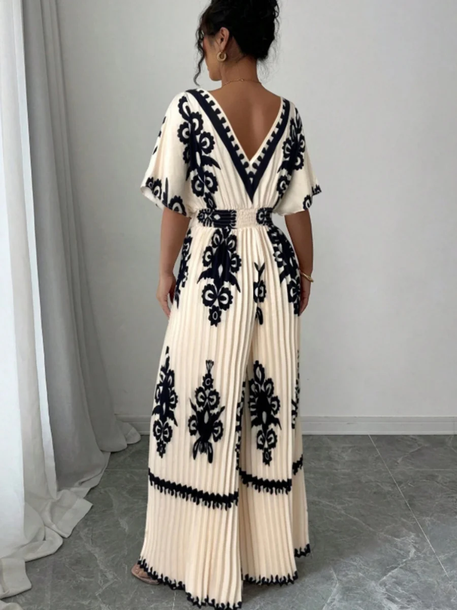 Ethnic-style Printed Loose Short-sleeved Jumpsuit - Image 2