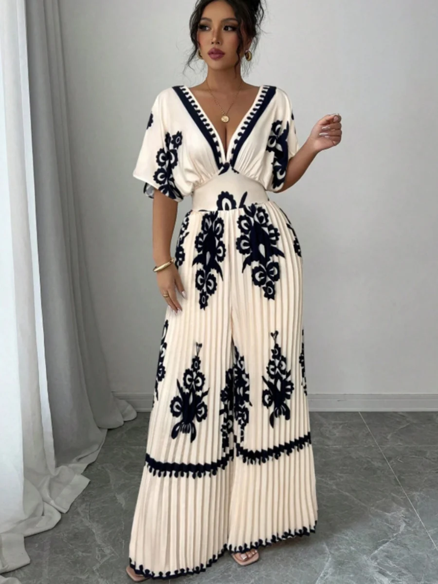 Ethnic-style Printed Loose Short-sleeved Jumpsuit - Image 3