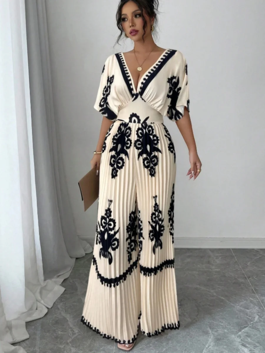 Ethnic-style Printed Loose Short-sleeved Jumpsuit - Image 4