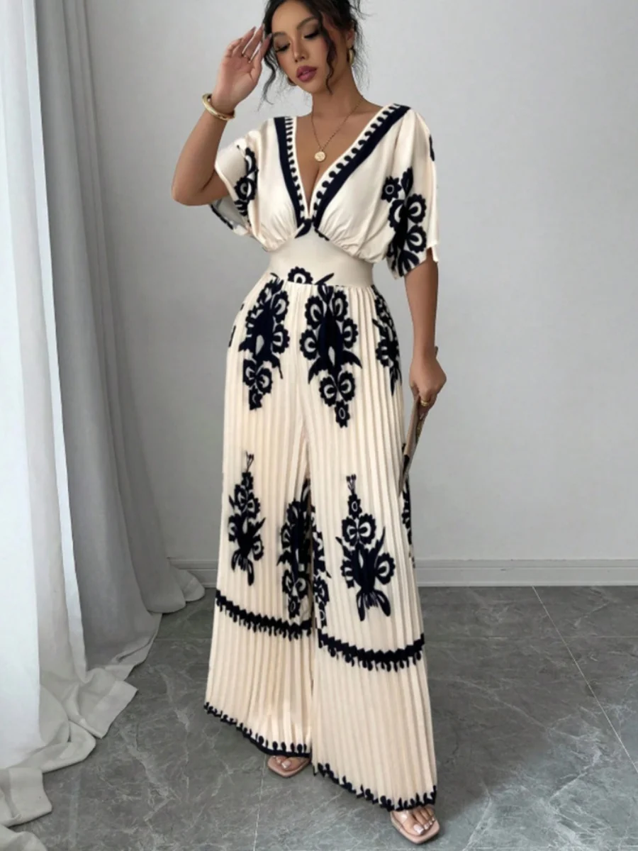 Ethnic-style Printed Loose Short-sleeved Jumpsuit - Image 5