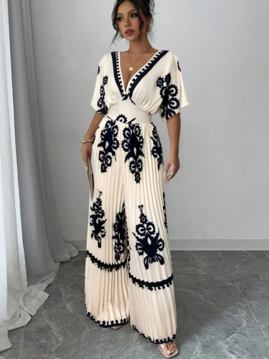 Ethnic-style Printed Loose Short-sleeved Jumpsuit - Image 6