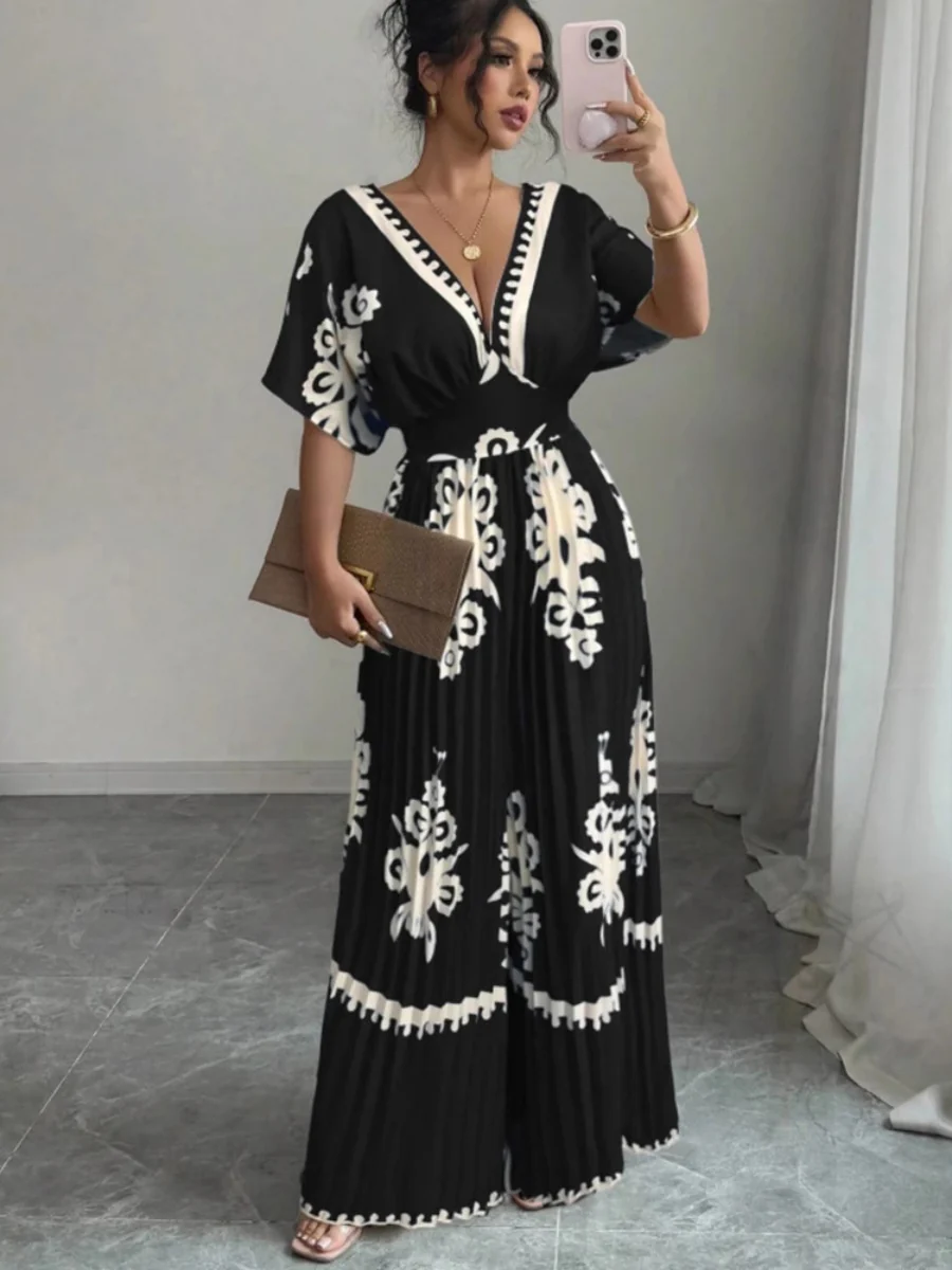 Ethnic-style Printed Loose Short-sleeved Jumpsuit - Image 7