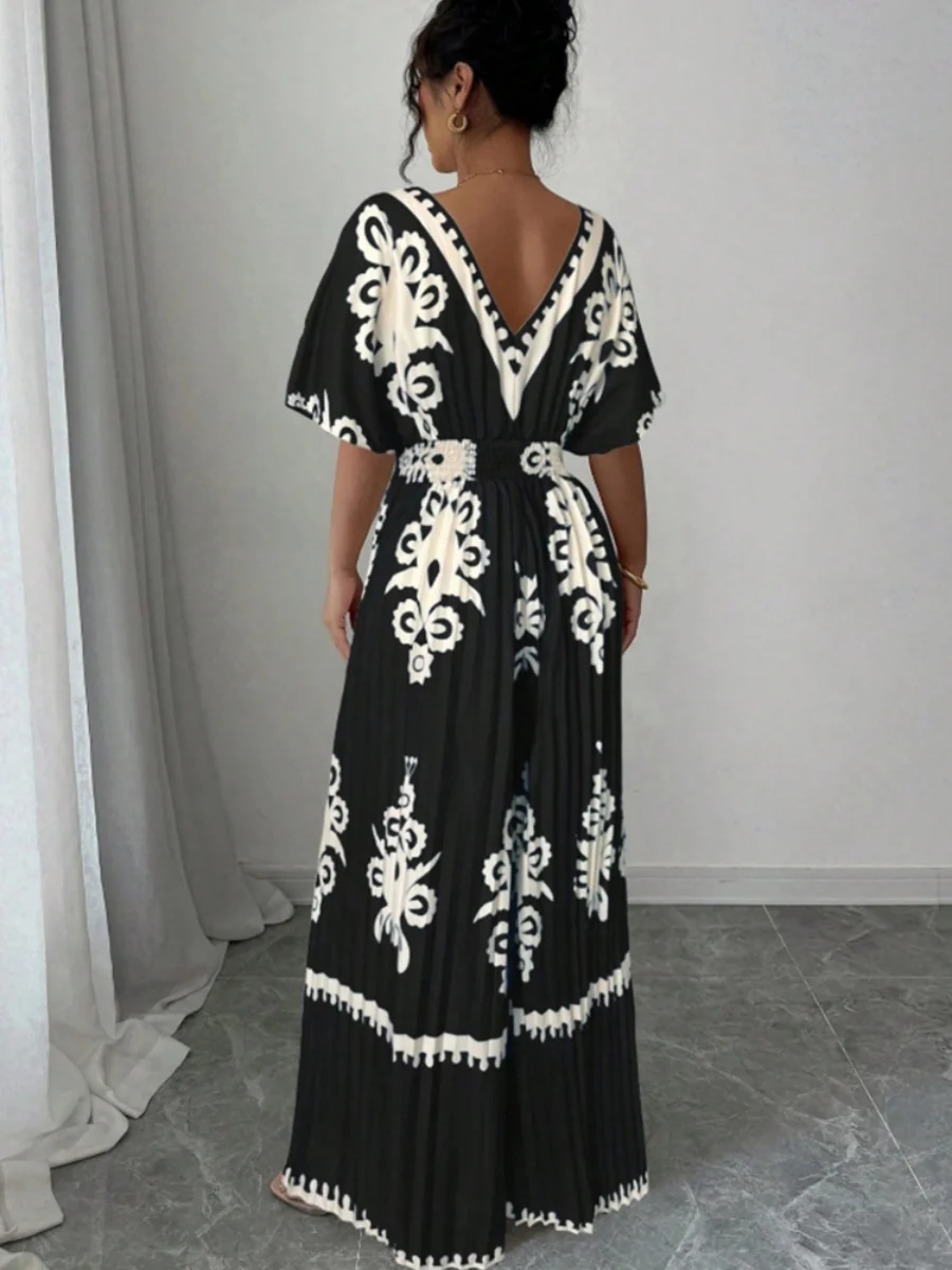 Ethnic-style Printed Loose Short-sleeved Jumpsuit - Image 8