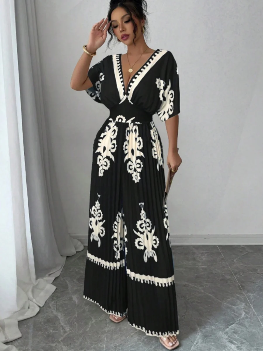 Ethnic-style Printed Loose Short-sleeved Jumpsuit - Image 9