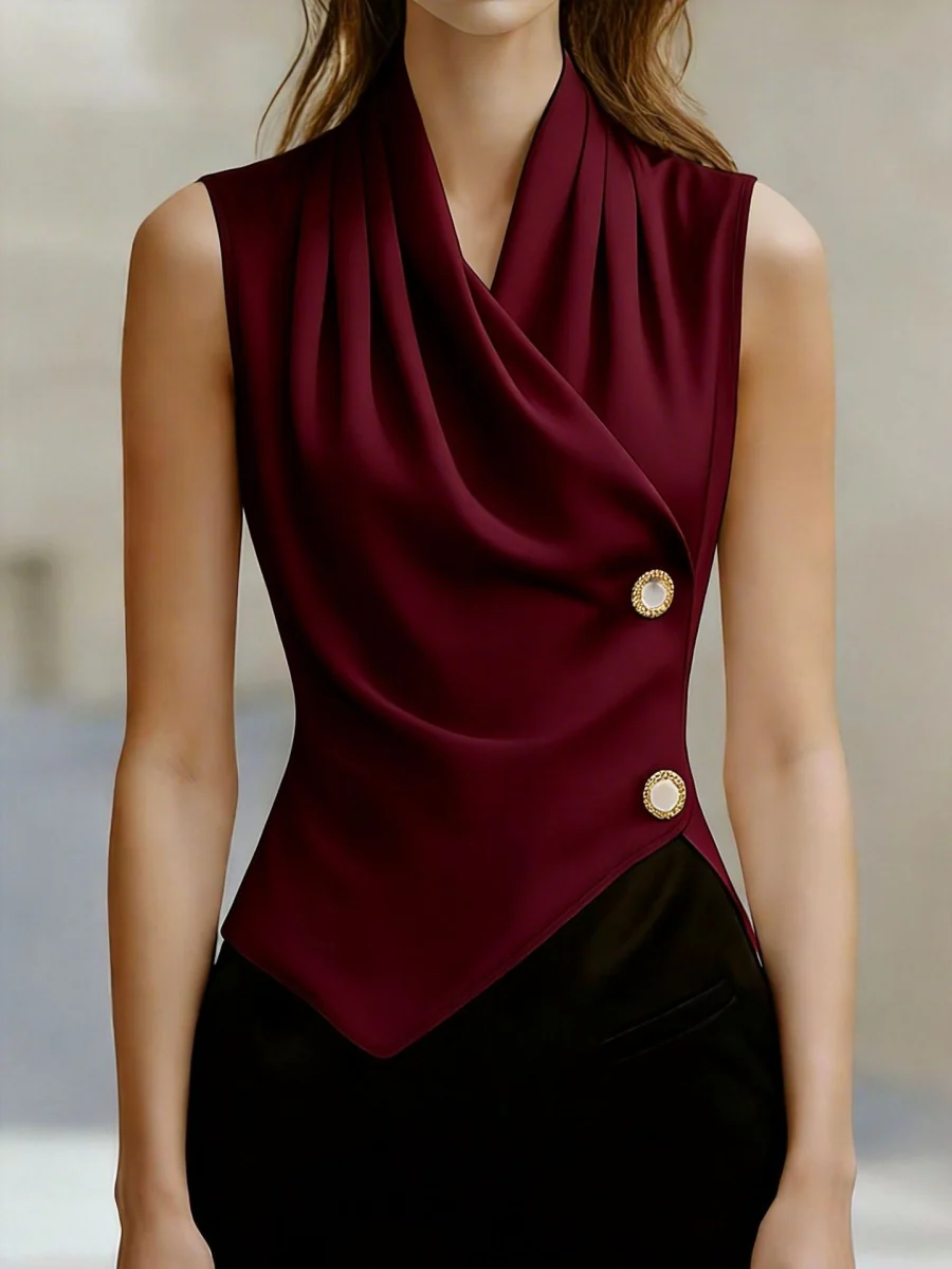 Kink Temperament Commuting Pleated Jacket Tank Tops