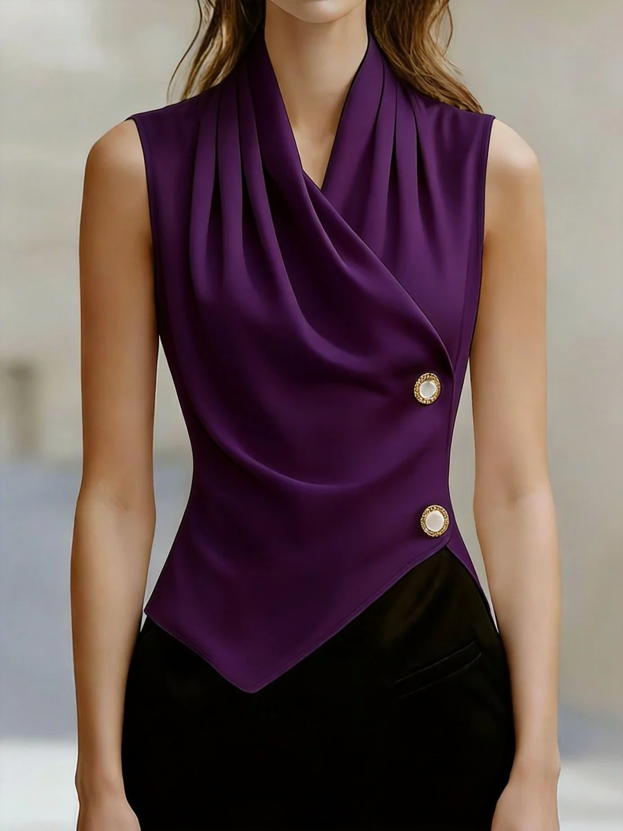 Kink Temperament Commuting Pleated Jacket Tank Tops - Image 11