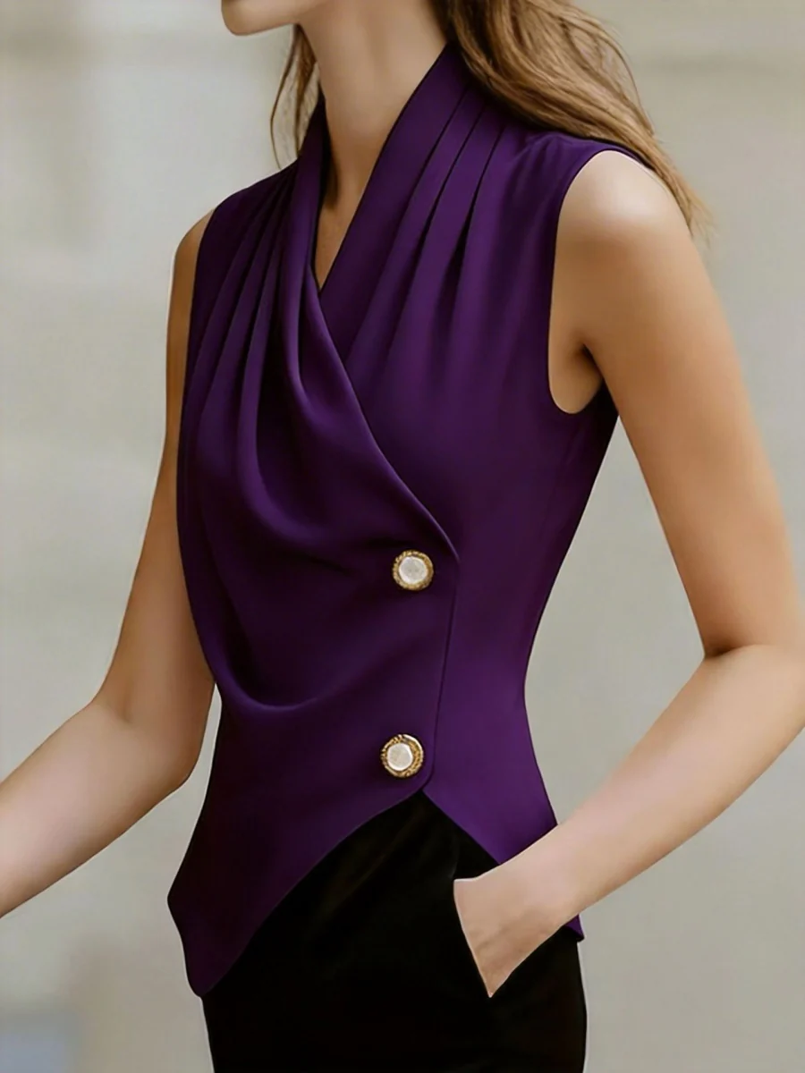Kink Temperament Commuting Pleated Jacket Tank Tops - Image 14