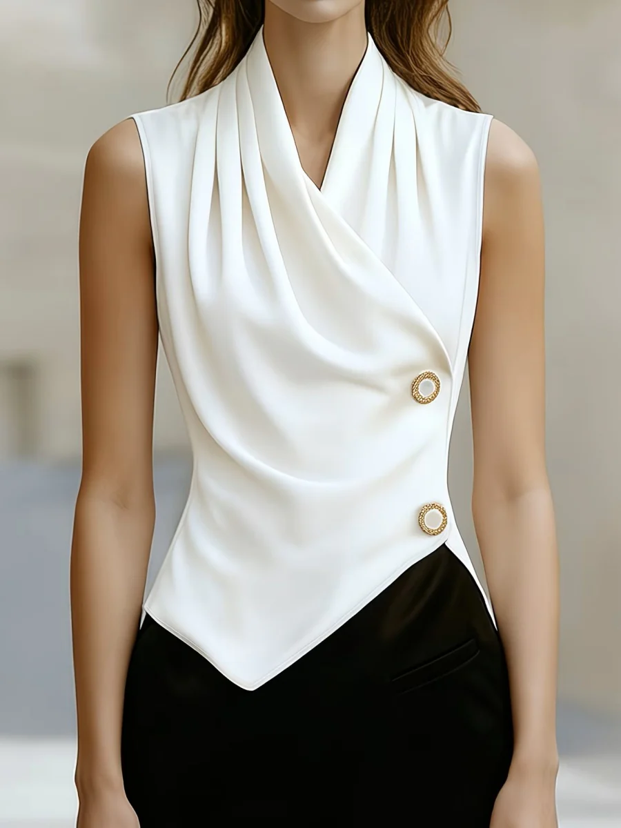 Kink Temperament Commuting Pleated Jacket Tank Tops - Image 2