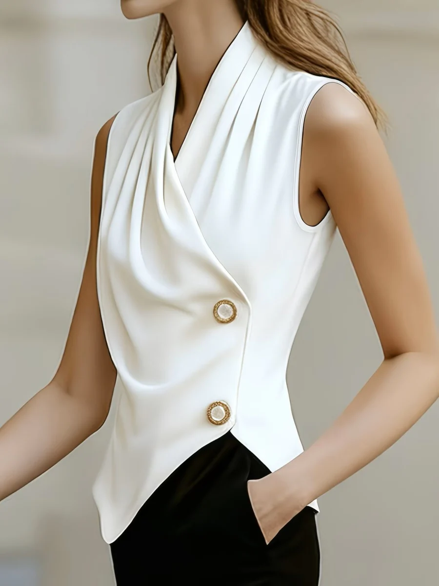 Kink Temperament Commuting Pleated Jacket Tank Tops - Image 4