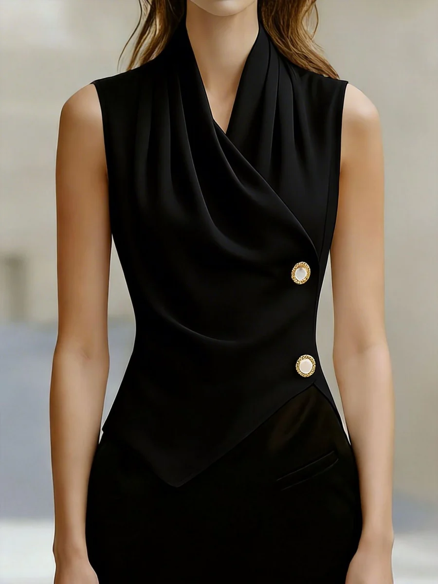 Kink Temperament Commuting Pleated Jacket Tank Tops - Image 8