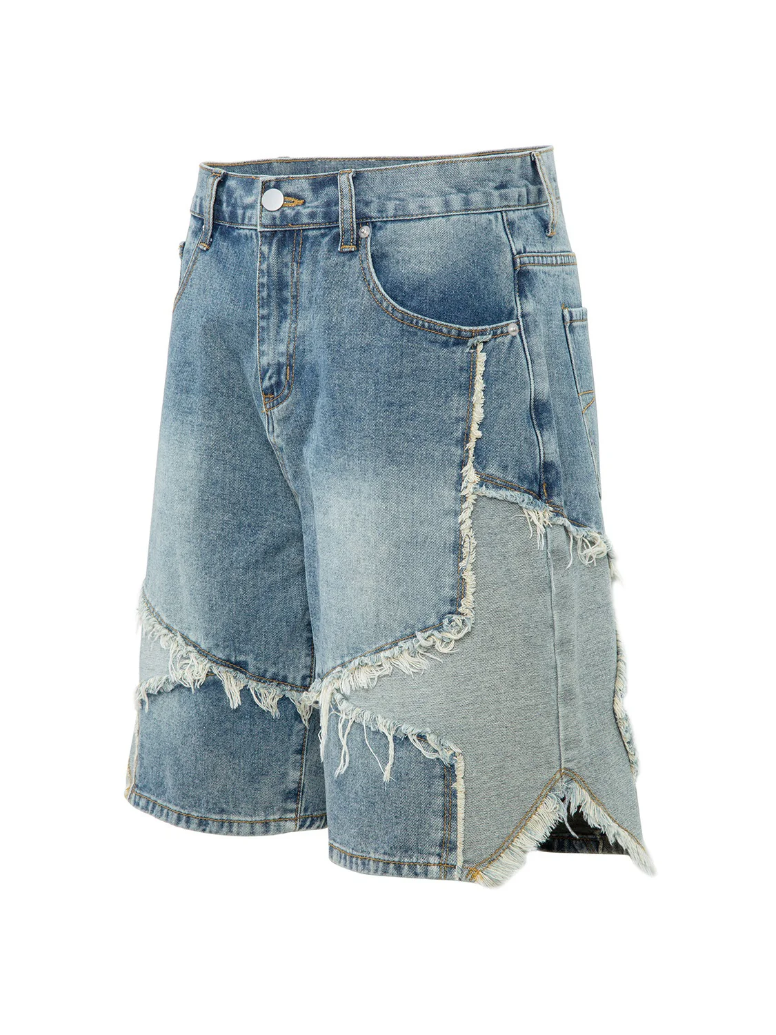 Five-pointed Star Patchwork Loose-fit Straight-fit Denim Mid-length Pants Shorts - Image 2