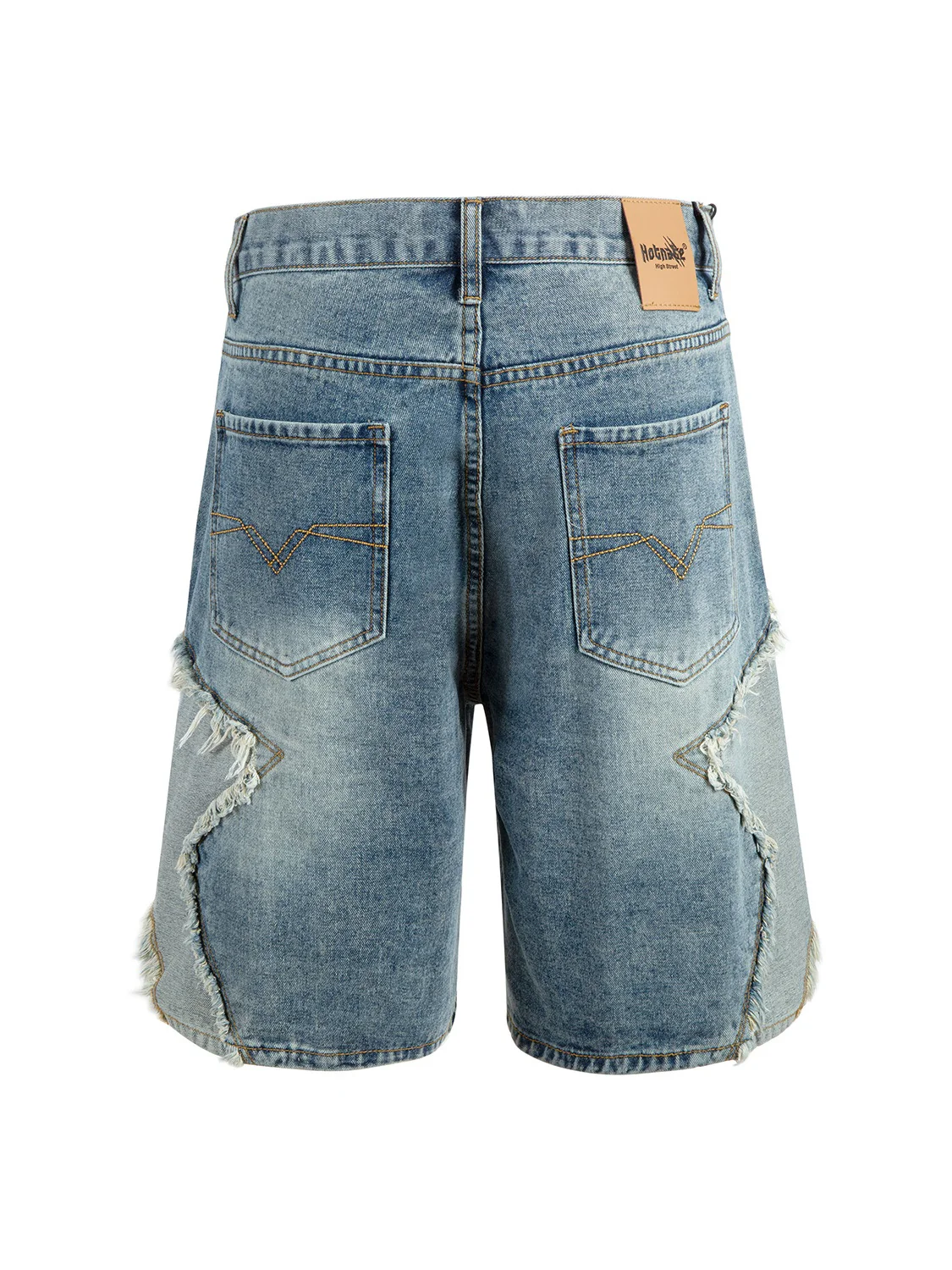Five-pointed Star Patchwork Loose-fit Straight-fit Denim Mid-length Pants Shorts - Image 3