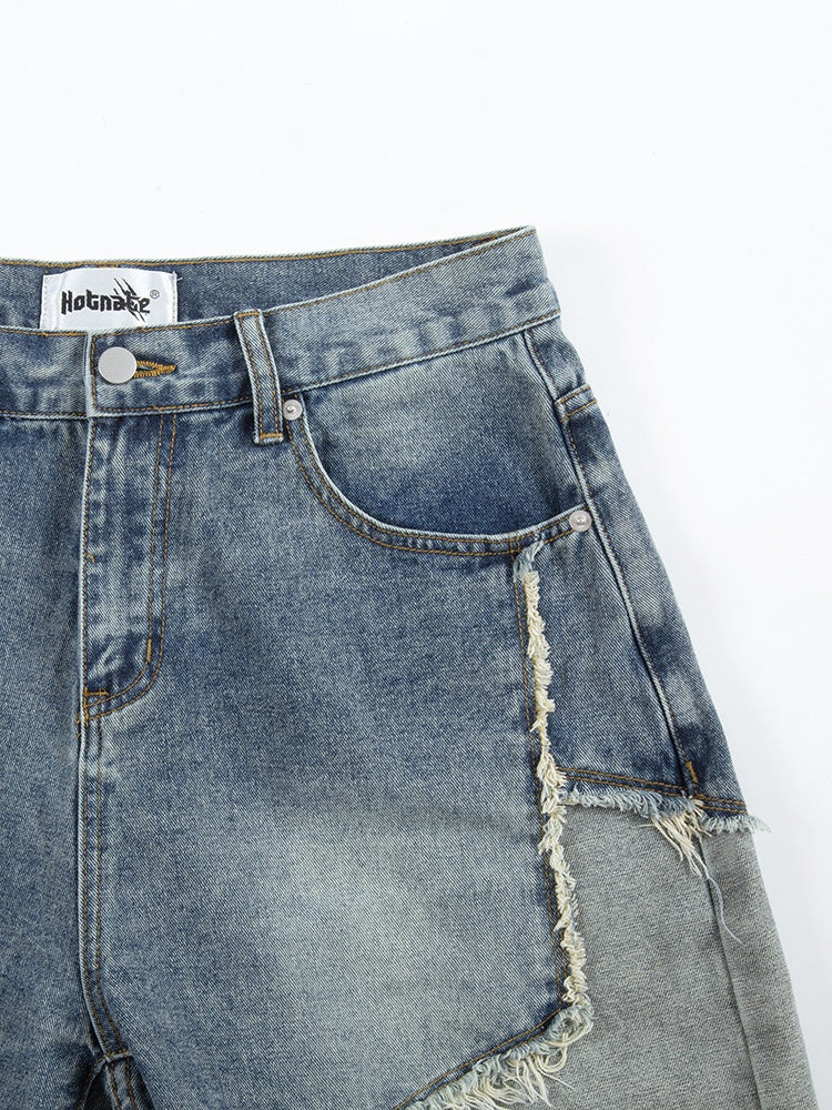 Five-pointed Star Patchwork Loose-fit Straight-fit Denim Mid-length Pants Shorts - Image 5