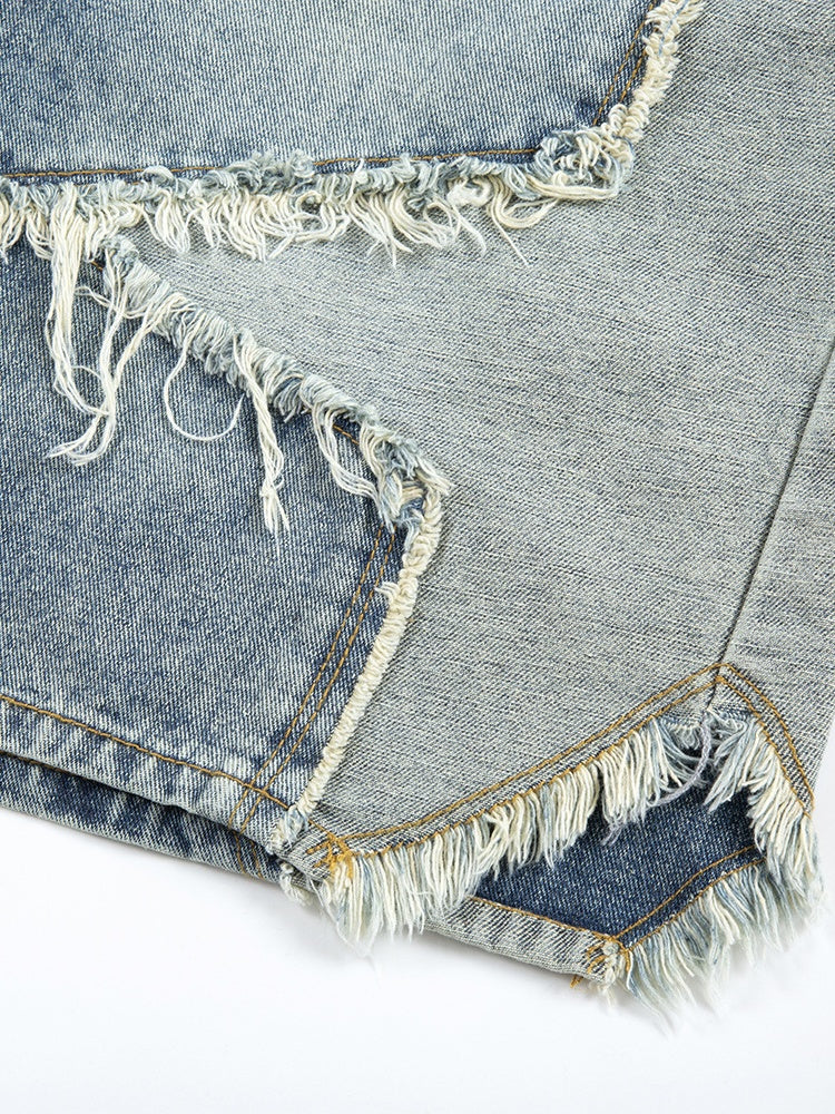 Five-pointed Star Patchwork Loose-fit Straight-fit Denim Mid-length Pants Shorts - Image 6