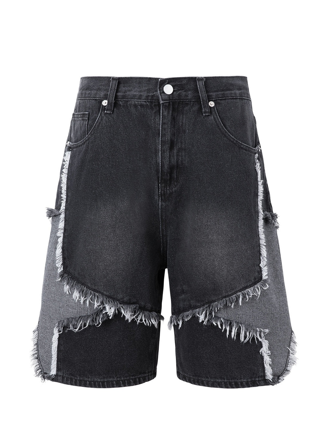 Five-pointed Star Patchwork Loose-fit Straight-fit Denim Mid-length Pants Shorts - Image 7