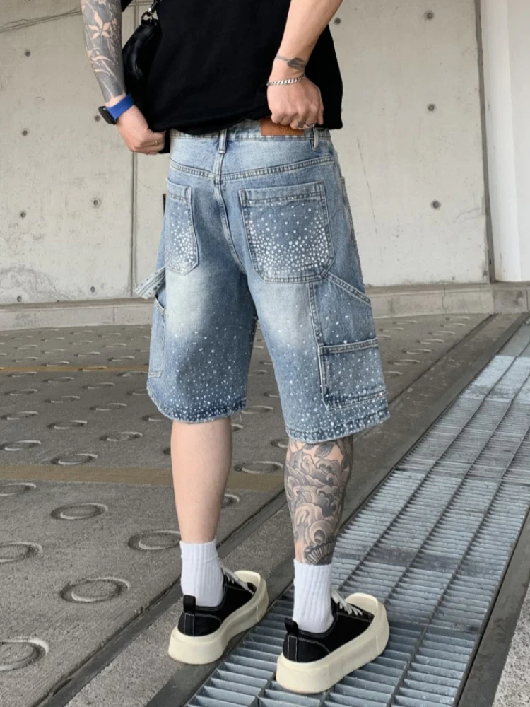 Diamond Full Diamond Hole Gradient 7 Points Denim Shorts - Image 9