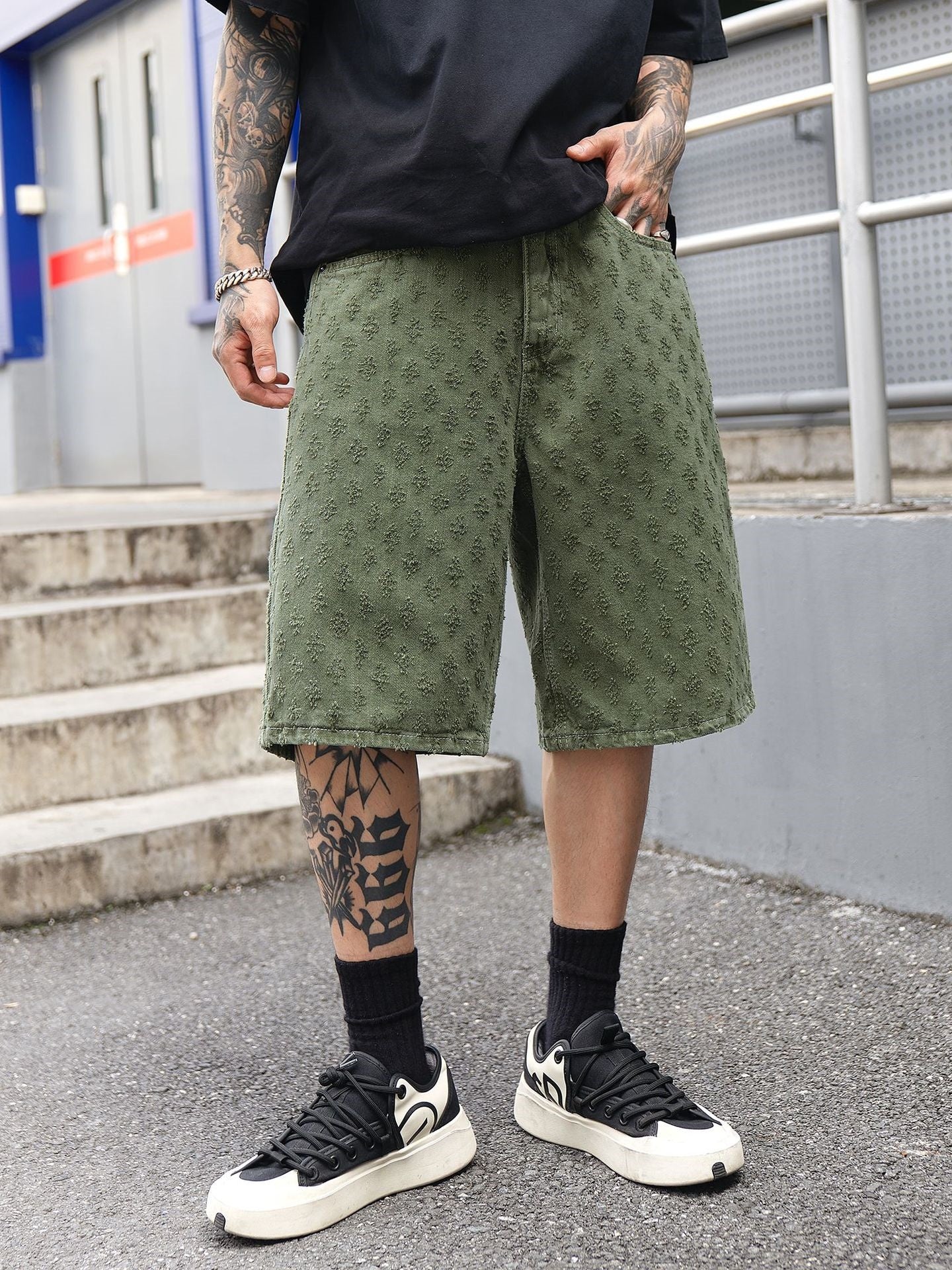 Jacquard Full Print Denim Lightweight Straight-fit Five Points Shorts - Image 10