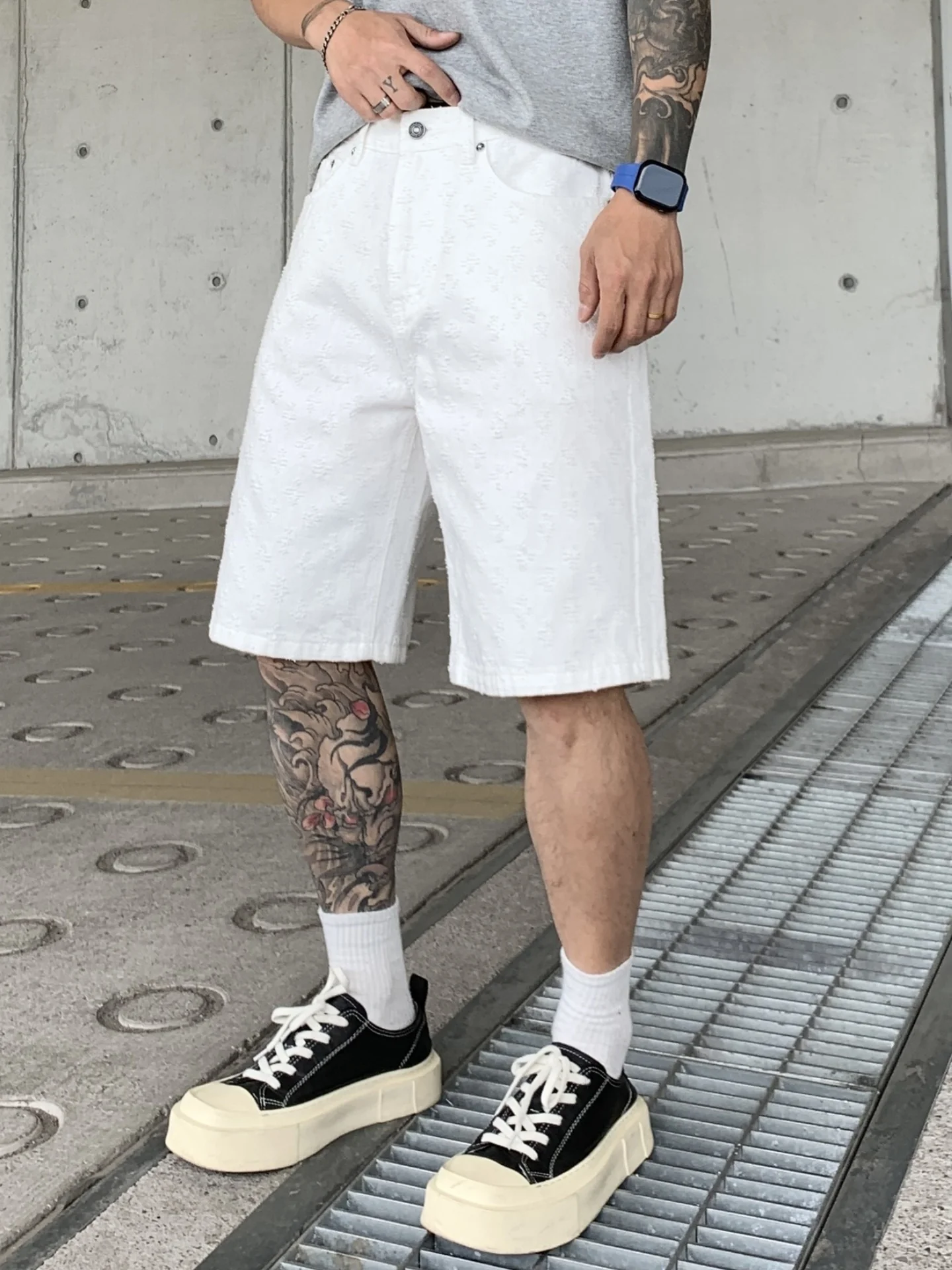 Jacquard Full Print Denim Lightweight Straight-fit Five Points Shorts - Image 2