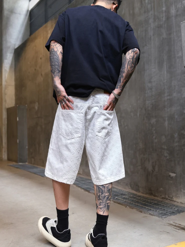 Jacquard Full Print Denim Lightweight Straight-fit Five Points Shorts - Image 3