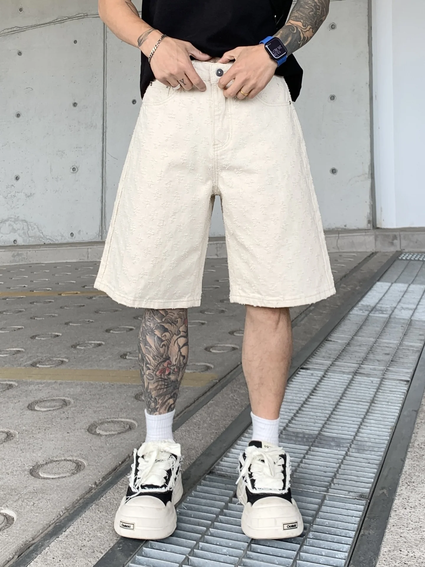 Jacquard Full Print Denim Lightweight Straight-fit Five Points Shorts - Image 5