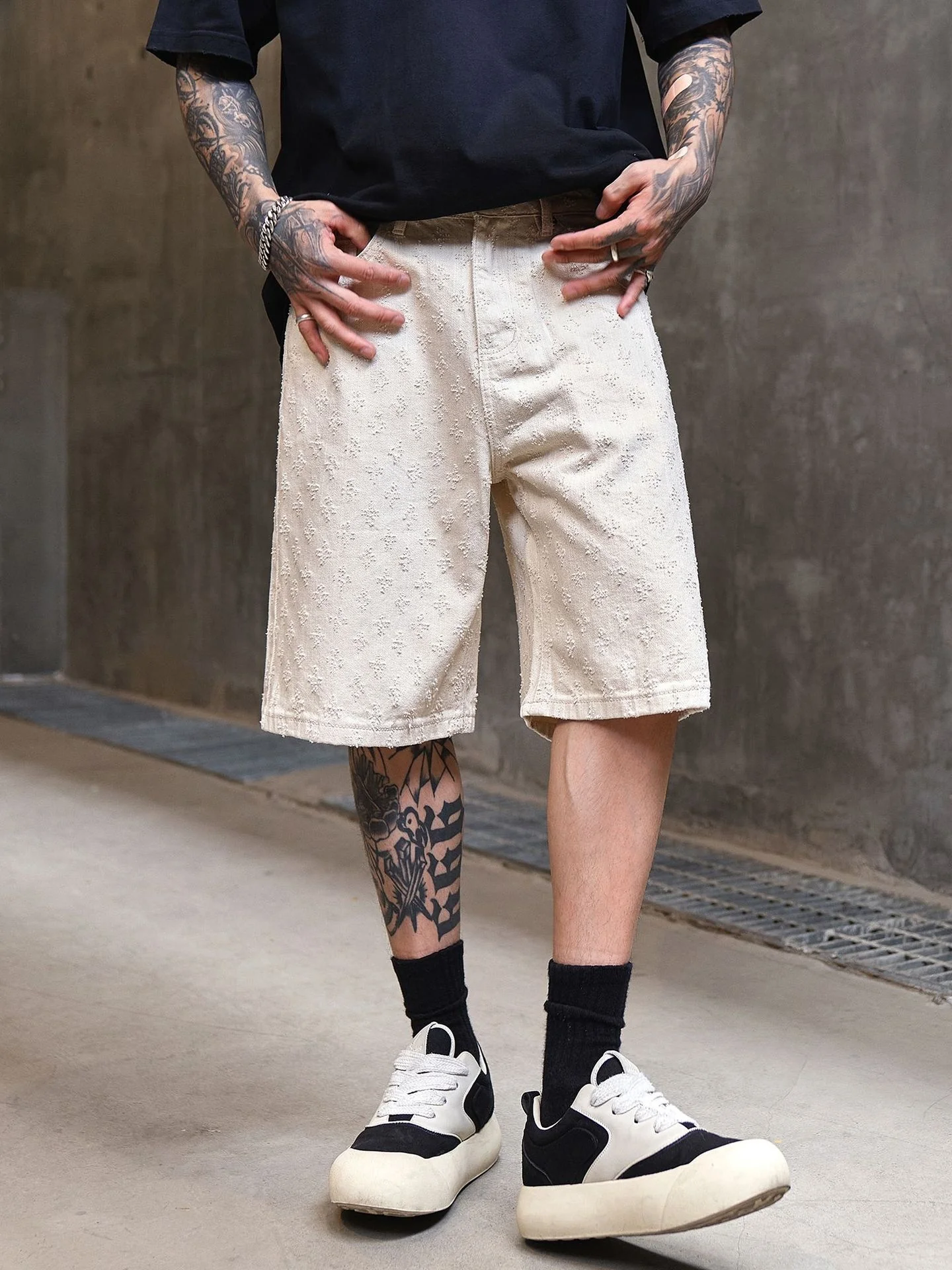 Jacquard Full Print Denim Lightweight Straight-fit Five Points Shorts - Image 6
