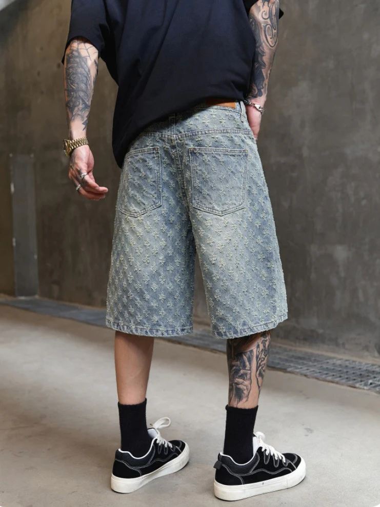 Jacquard Full Print Denim Lightweight Straight-fit Five Points Shorts - Image 8