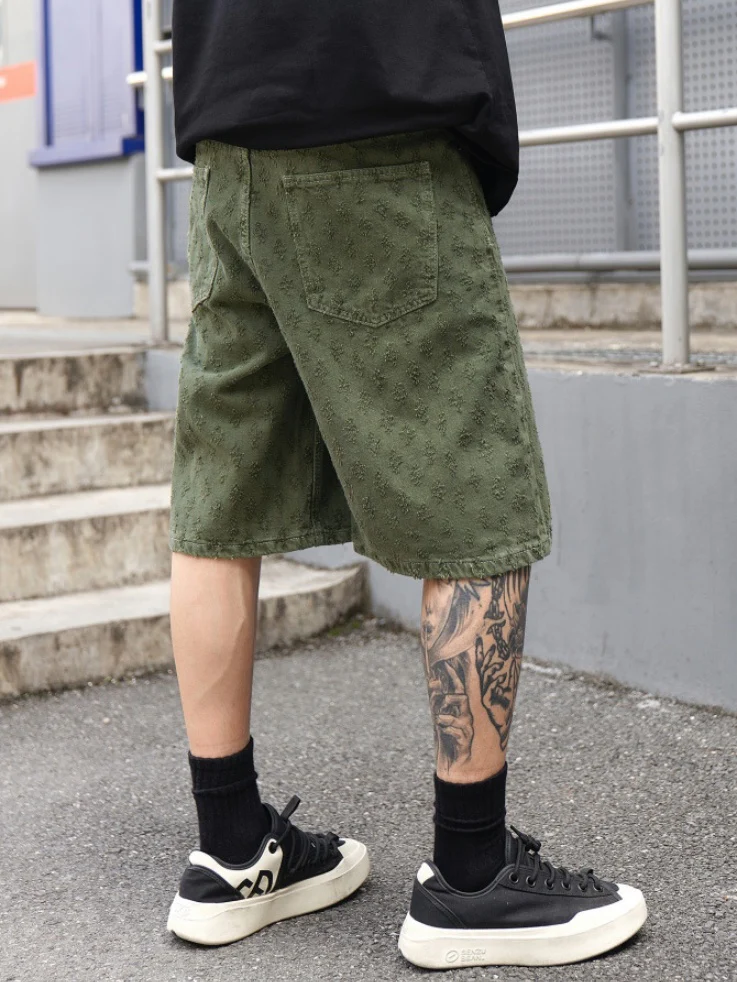 Jacquard Full Print Denim Lightweight Straight-fit Five Points Shorts - Image 9