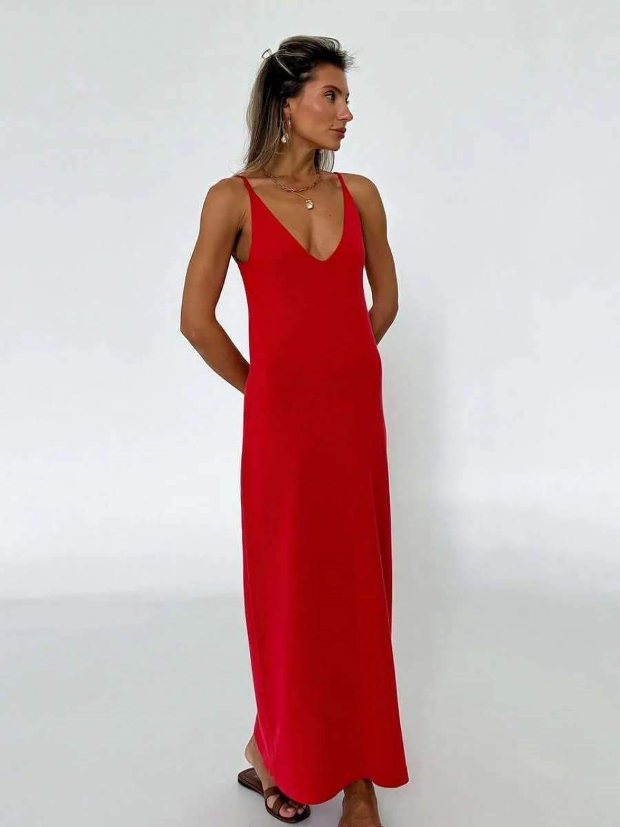 Camisoles Backless V-neck Knitting Crochet Maxi Dresses - Image 6