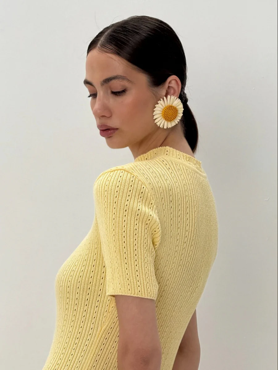 Hollow Knitting Crochet Jacquard Hip-hugging Short Sleeve Grace Maxi Dresses - Image 3