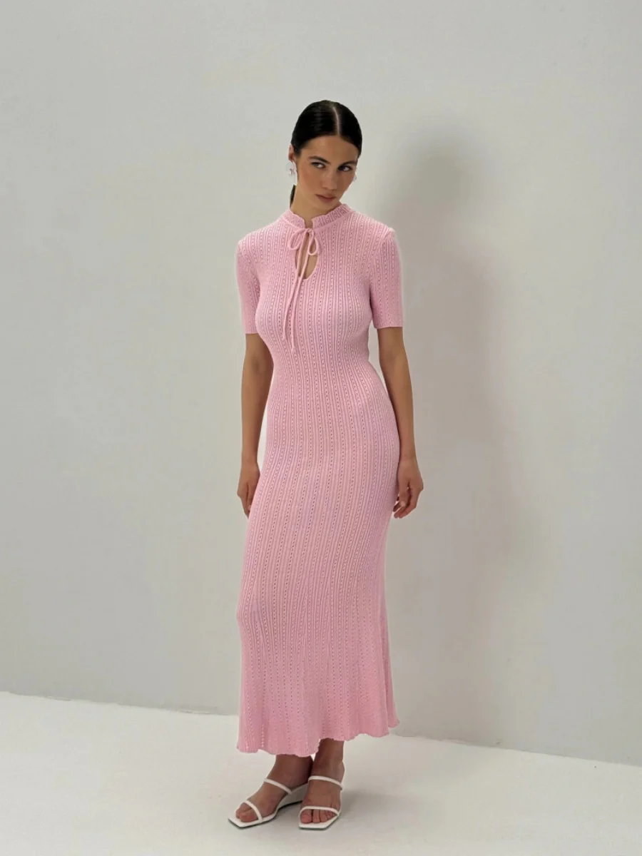 Hollow Knitting Crochet Jacquard Hip-hugging Short Sleeve Grace Maxi Dresses - Image 7