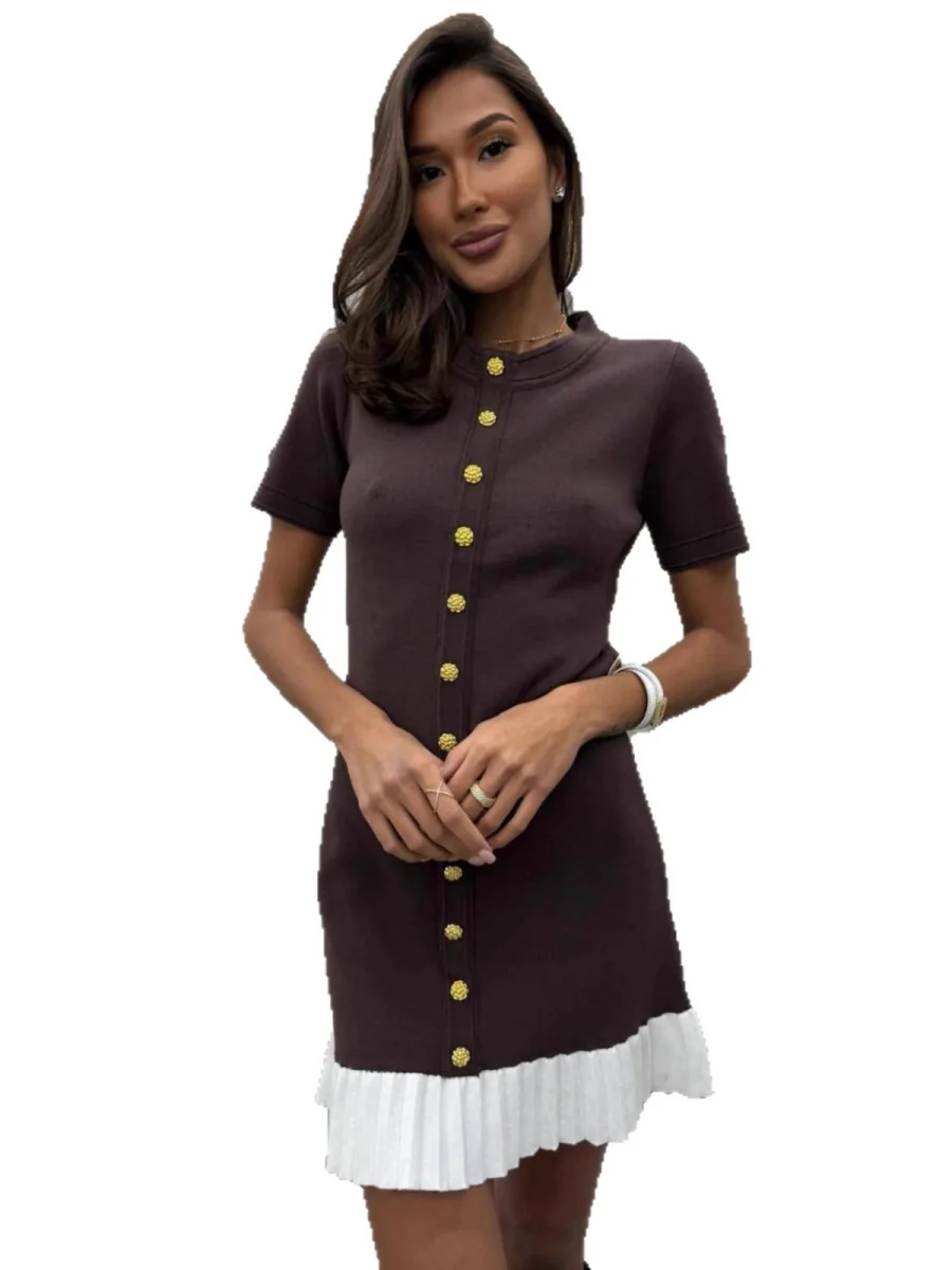 Contrasting Edges Slim-fit Button Short Sleeve Ruffle Mini&Short Dresses - Image 5