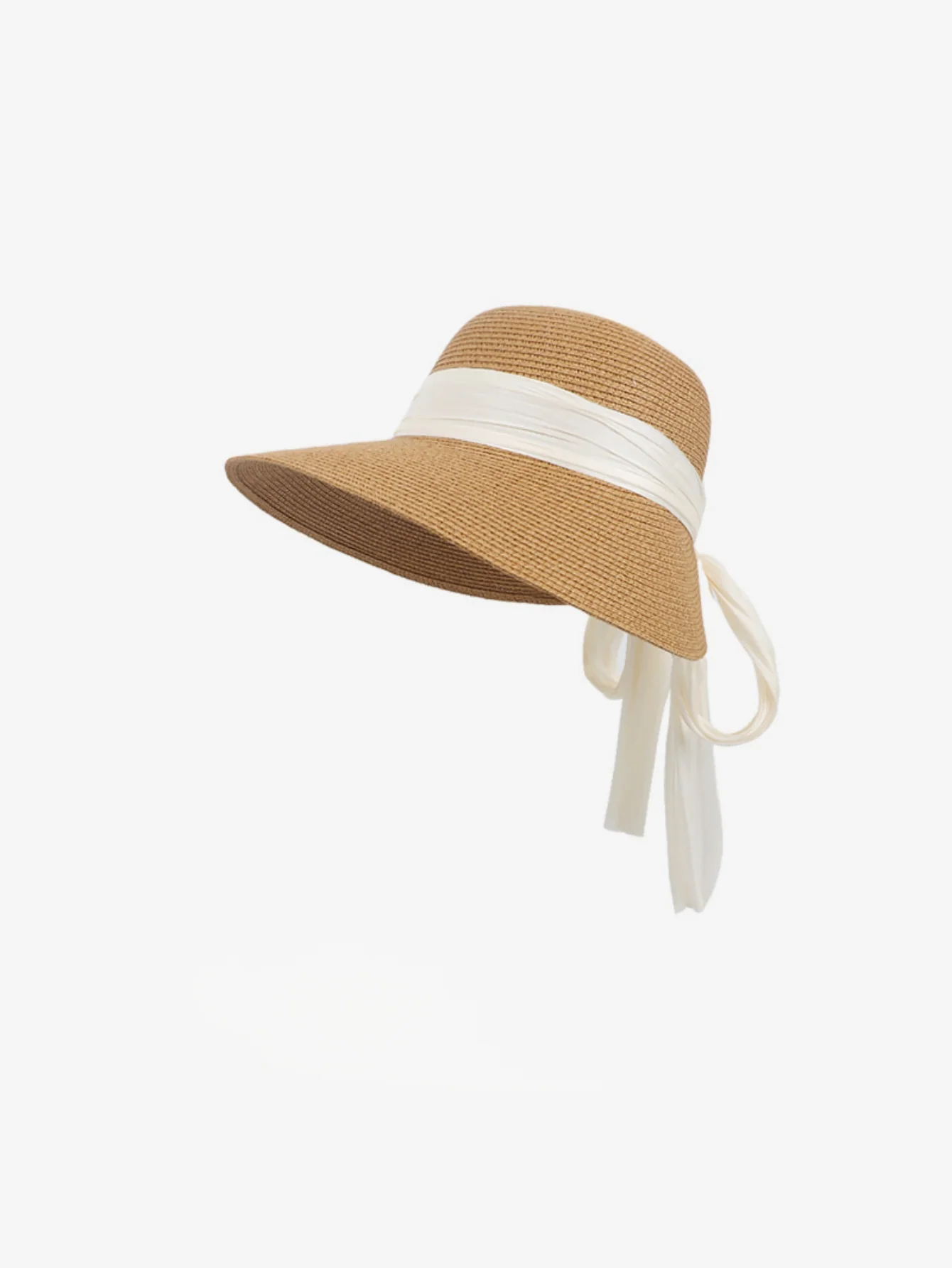 Beach Vacation Sunshade Straw Hat With Wide Brim, Bow And Ribbon - Image 4