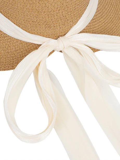 Beach Vacation Sunshade Straw Hat With Wide Brim, Bow And Ribbon - Image 8