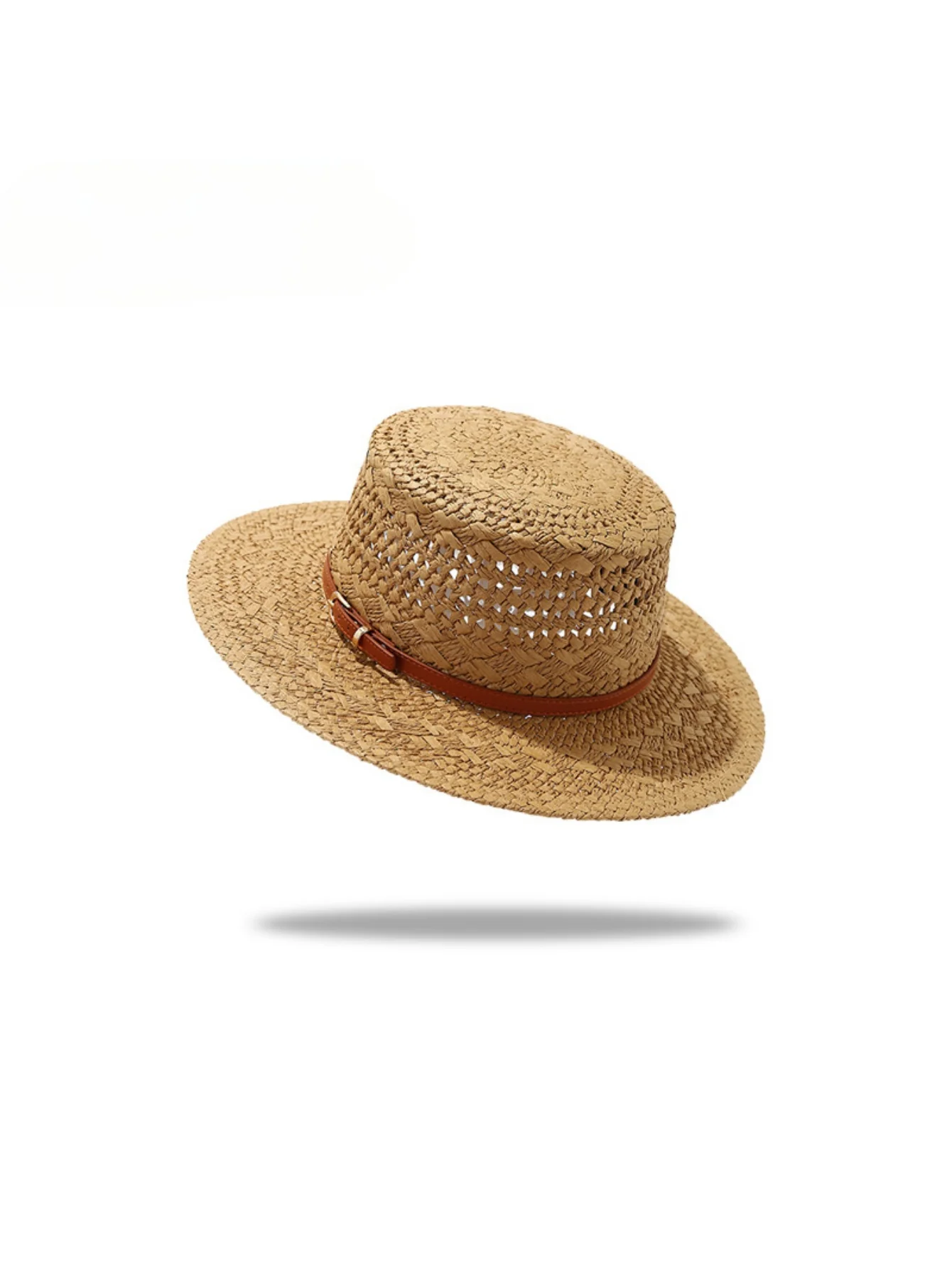 Flat-topped, Openwork Straw Hat For Sun Protection