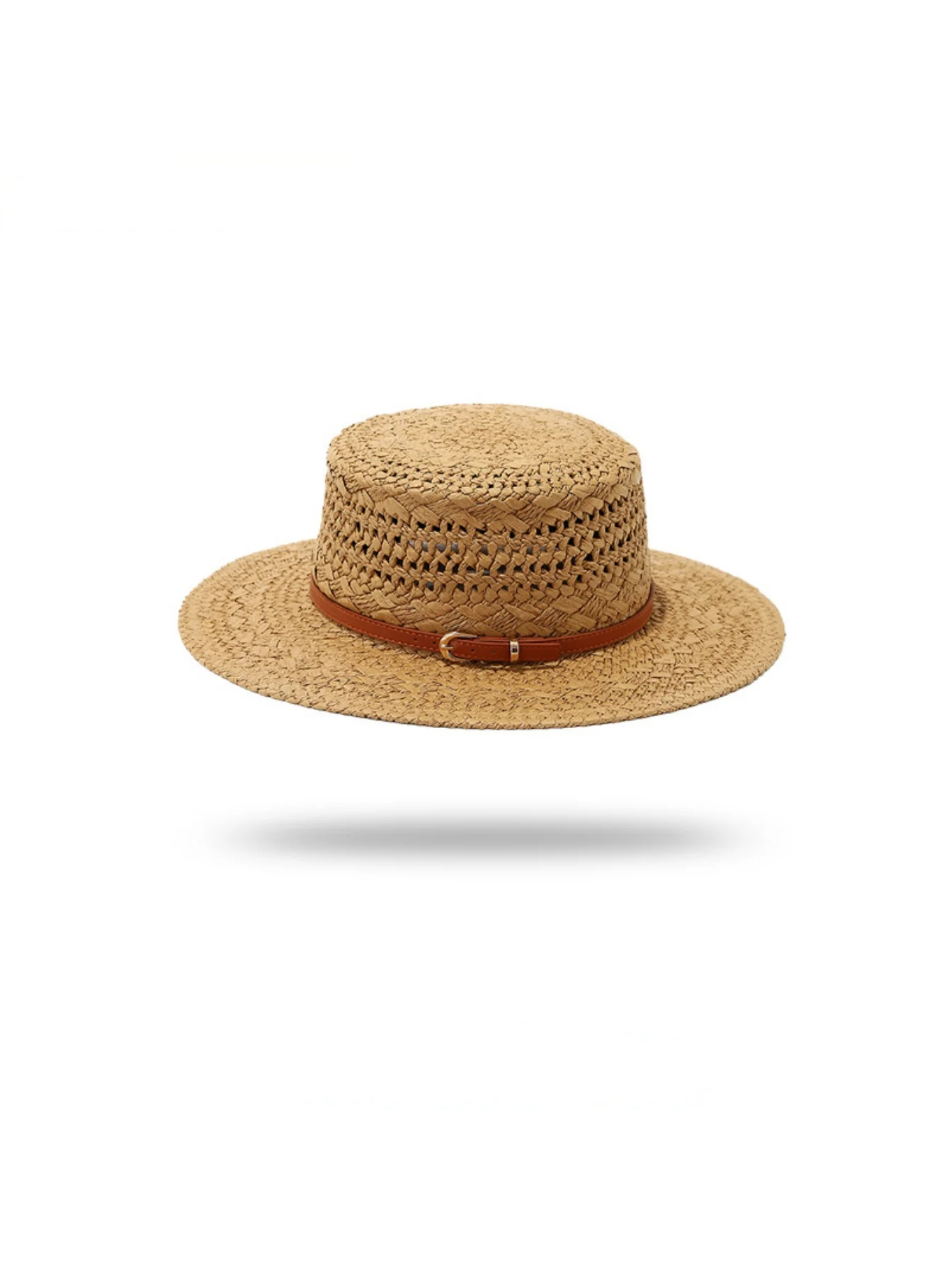 Flat-topped, Openwork Straw Hat For Sun Protection - Image 2