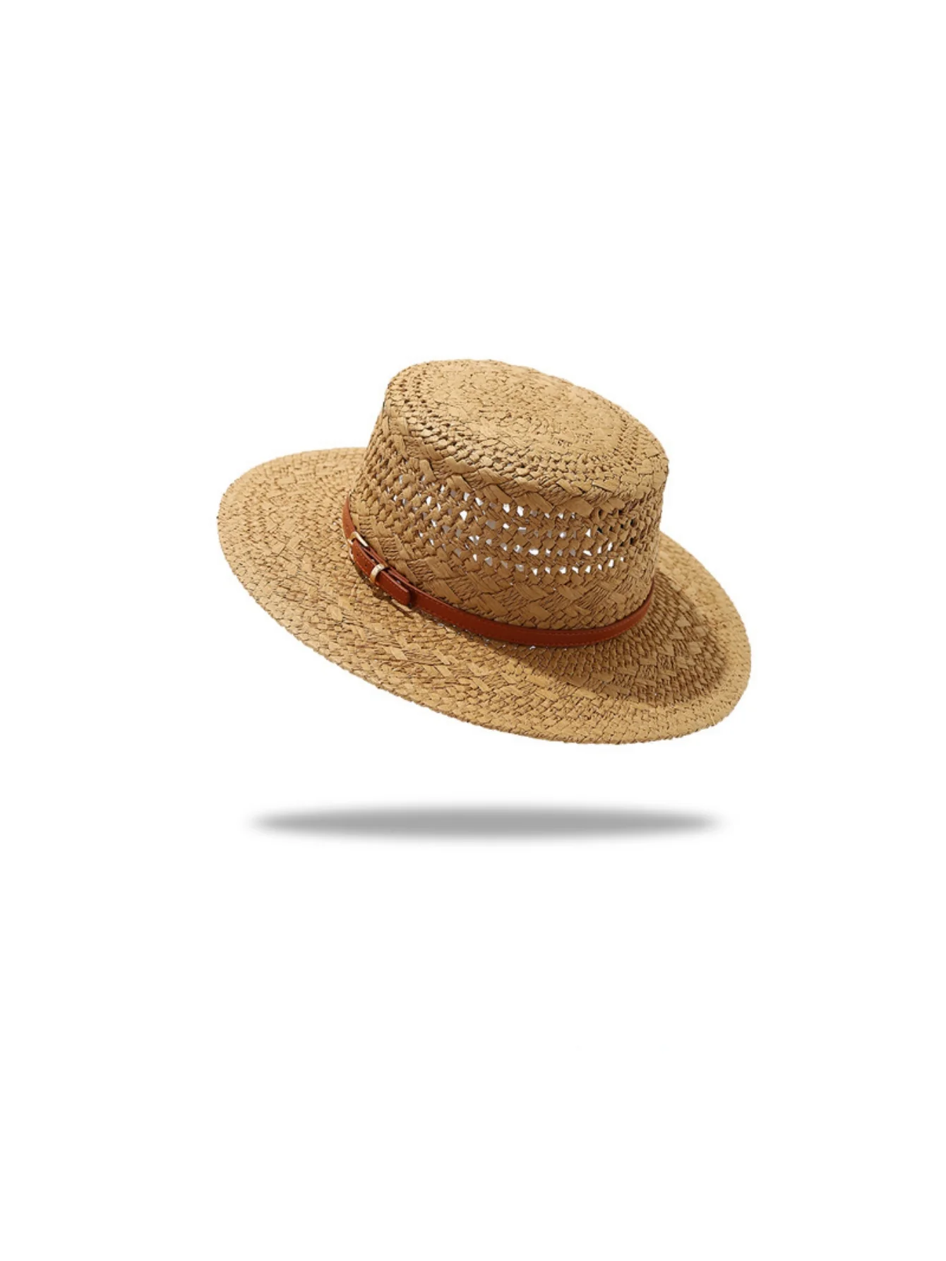 Flat-topped, Openwork Straw Hat For Sun Protection - Image 3