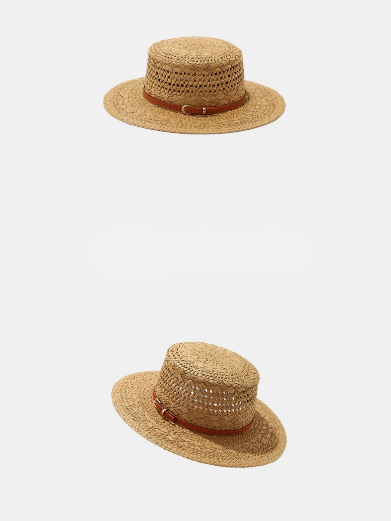 Flat-topped, Openwork Straw Hat For Sun Protection - Image 4