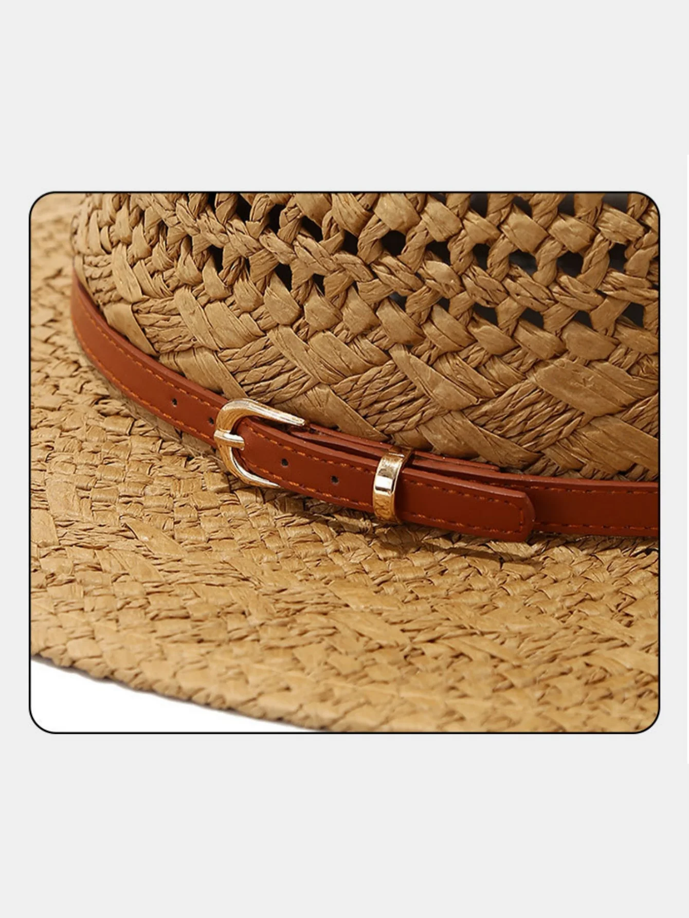 Flat-topped, Openwork Straw Hat For Sun Protection - Image 6