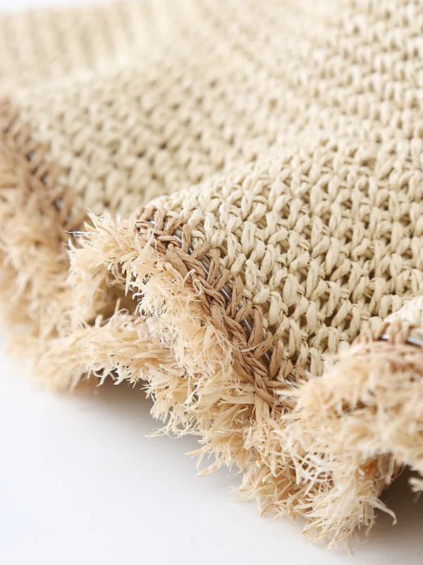 Wide-brimmed, Frayed Woven Straw Hat - Image 3