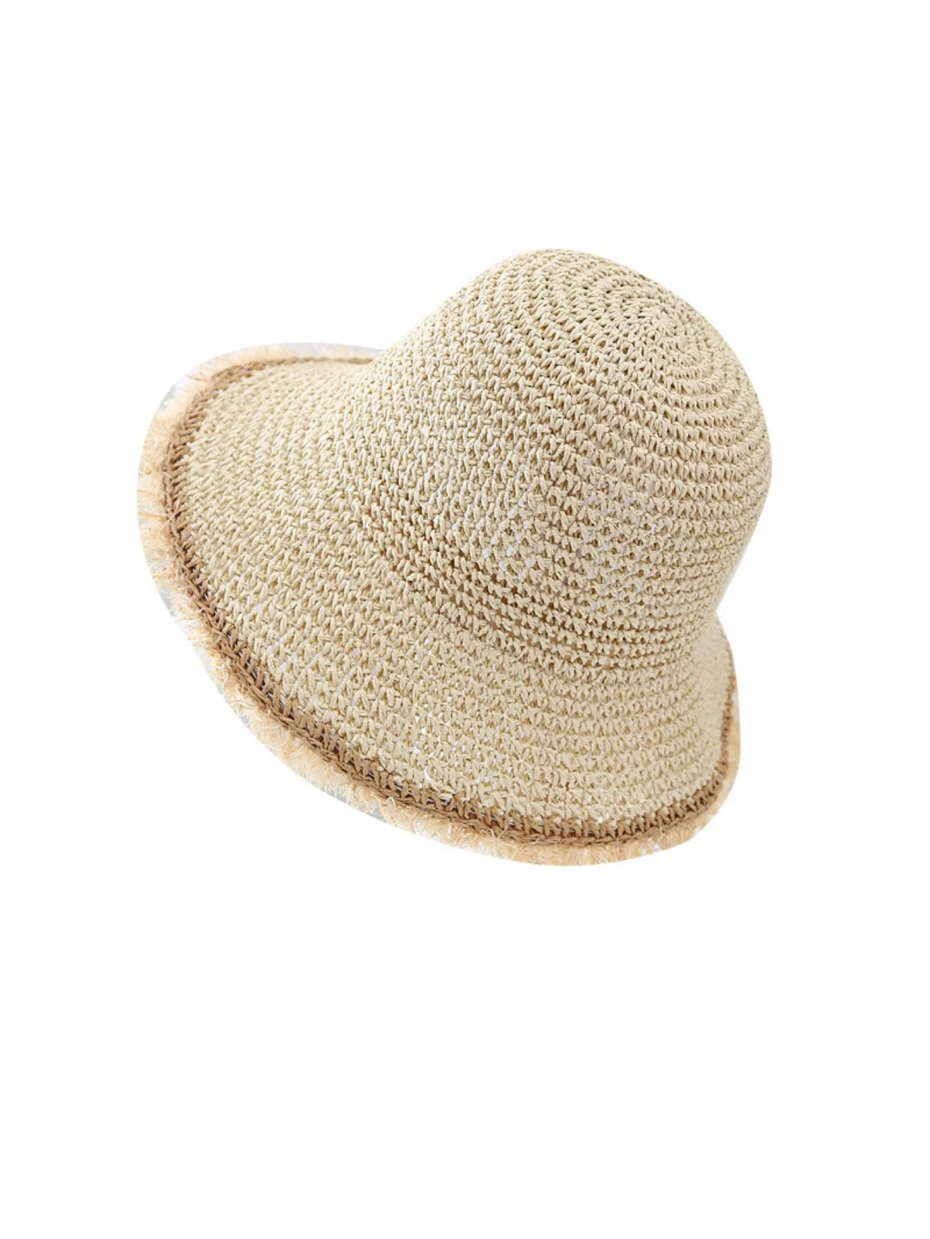 Wide-brimmed, Frayed Woven Straw Hat - Image 4