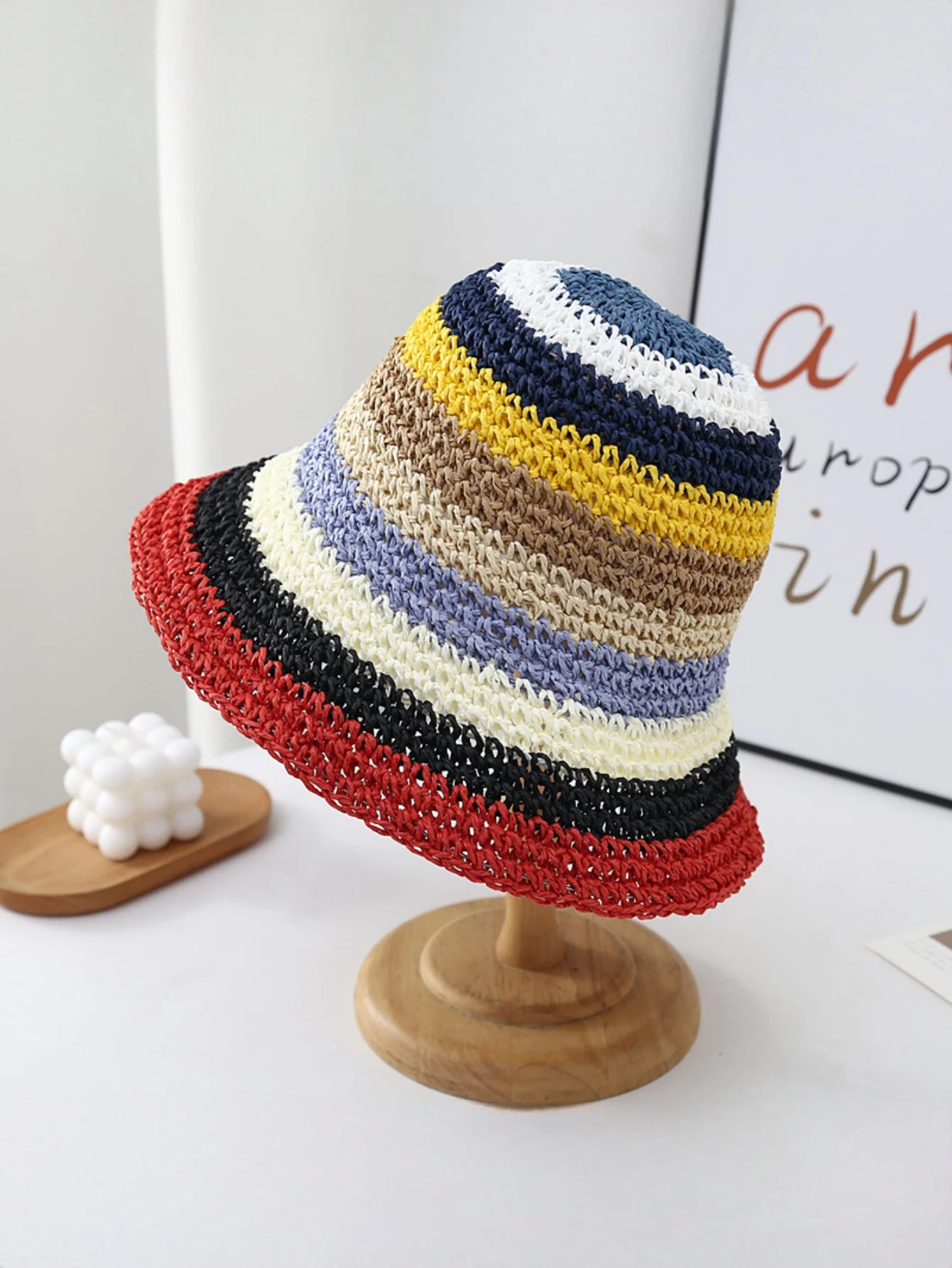 Rainbow Woven Straw Hat - Image 2