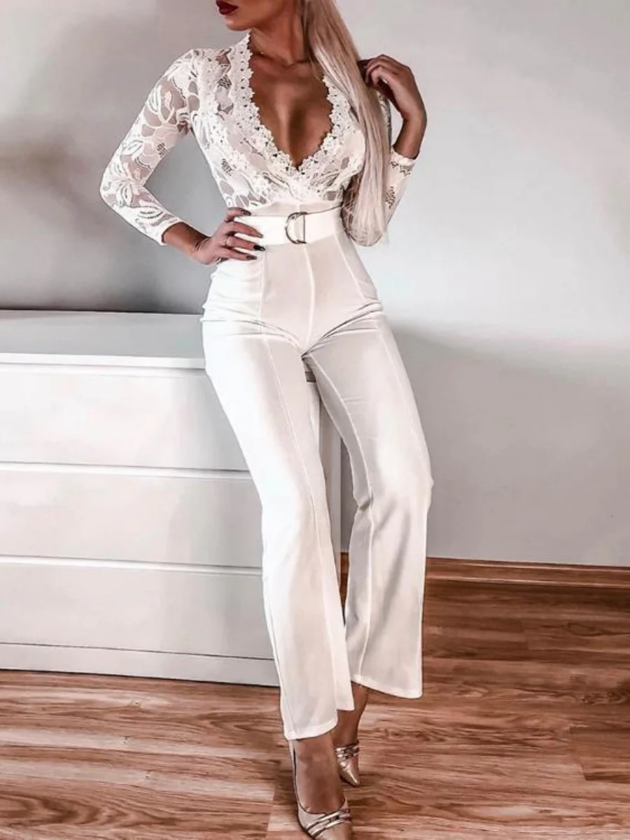 Lace Stitching V-neck Long Sleeve Temperament Grace Jumpsuits - Image 7