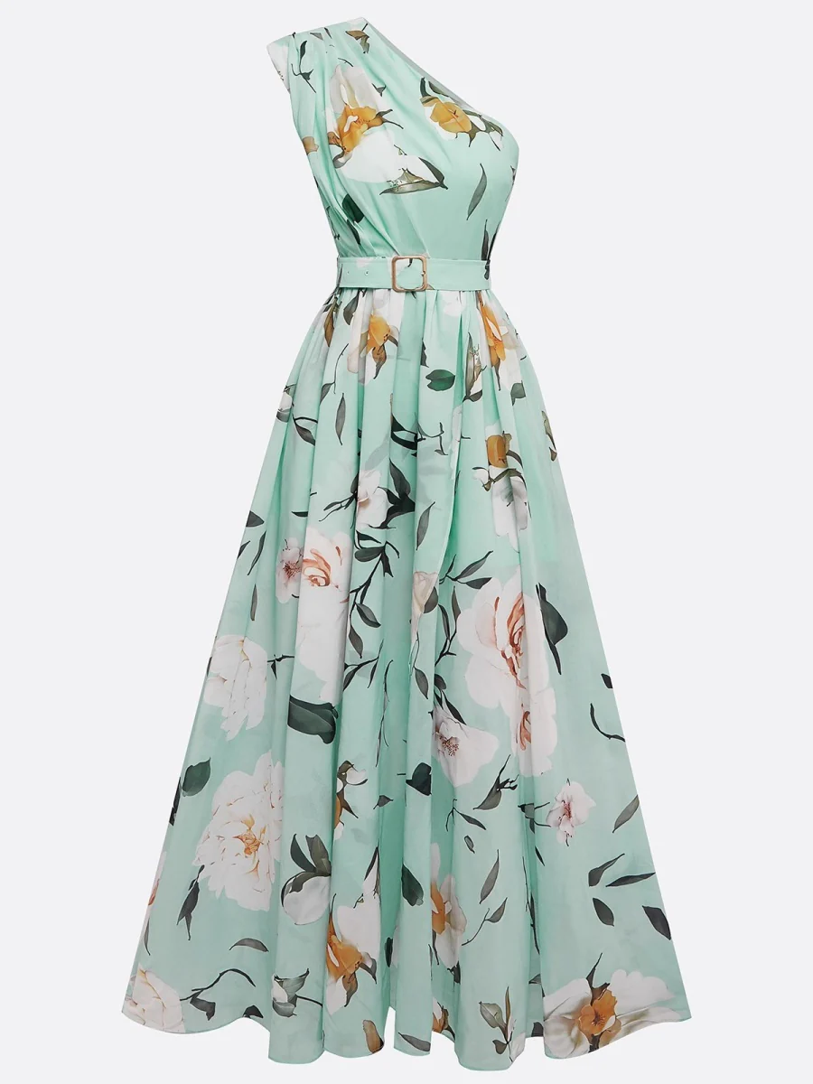 Sloping Shoulders Printed Vacation Temperament Maxi Dresses - Image 2